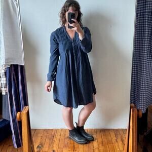 120% LINO Navy Silk-Cotton Y2K Tunic Dress